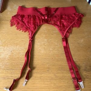 Red lace garter belt with front strap details